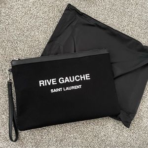 RIVE GAUCHE ZIPPED POUCH IN CANVAS AND LEATHER